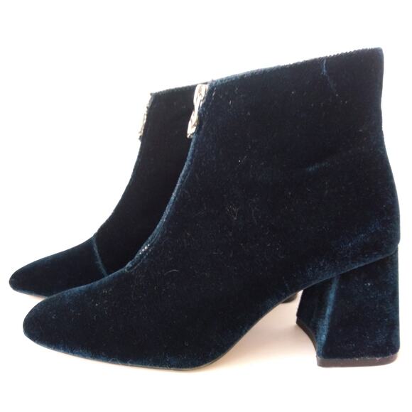 Zara Trafaluc EU 35 Velvet Zip Front Boots Chunky Heel Blue Funky Cool Holiday - Picture 2 of 10